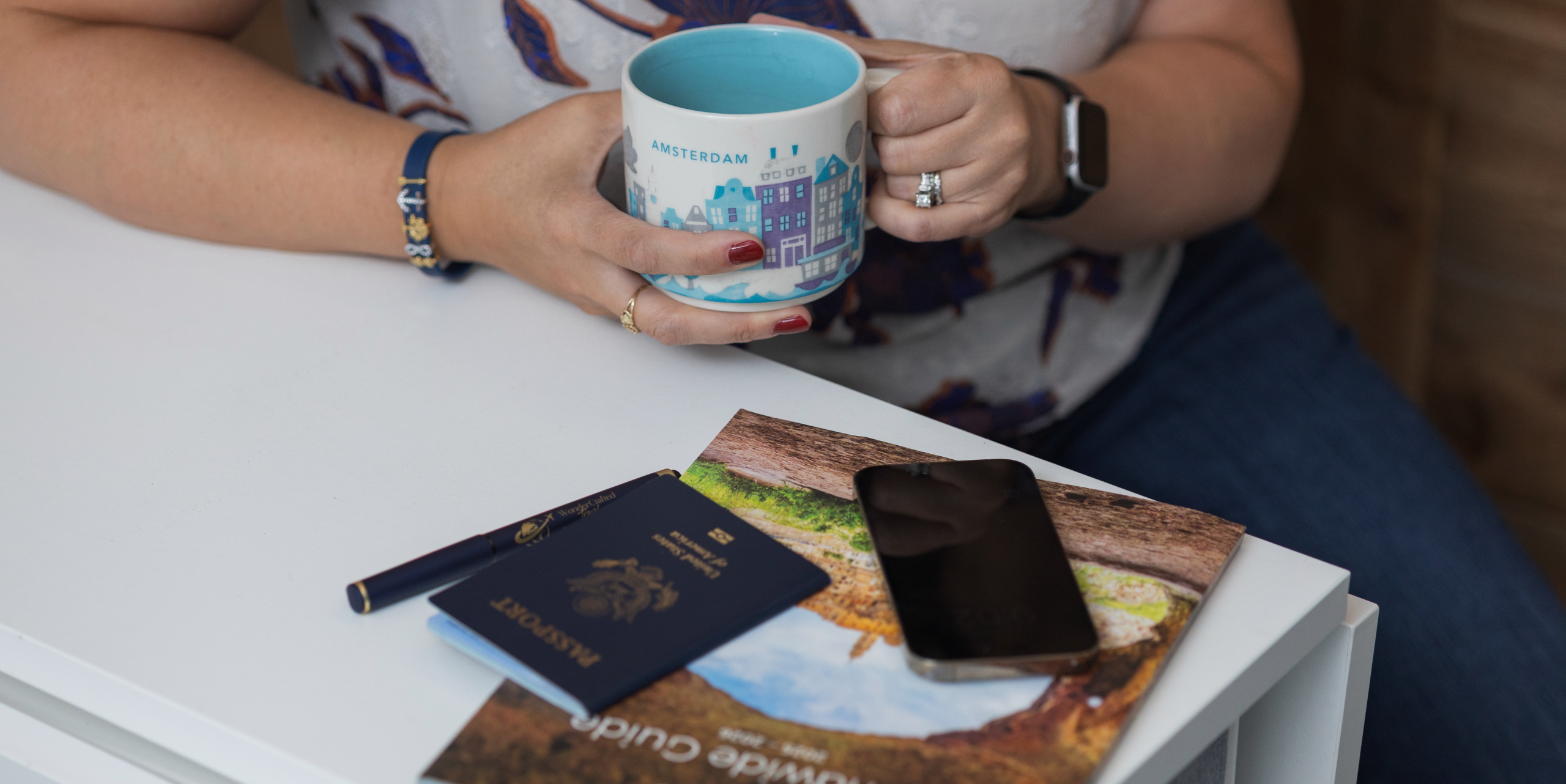 Passports, phone, travel guide