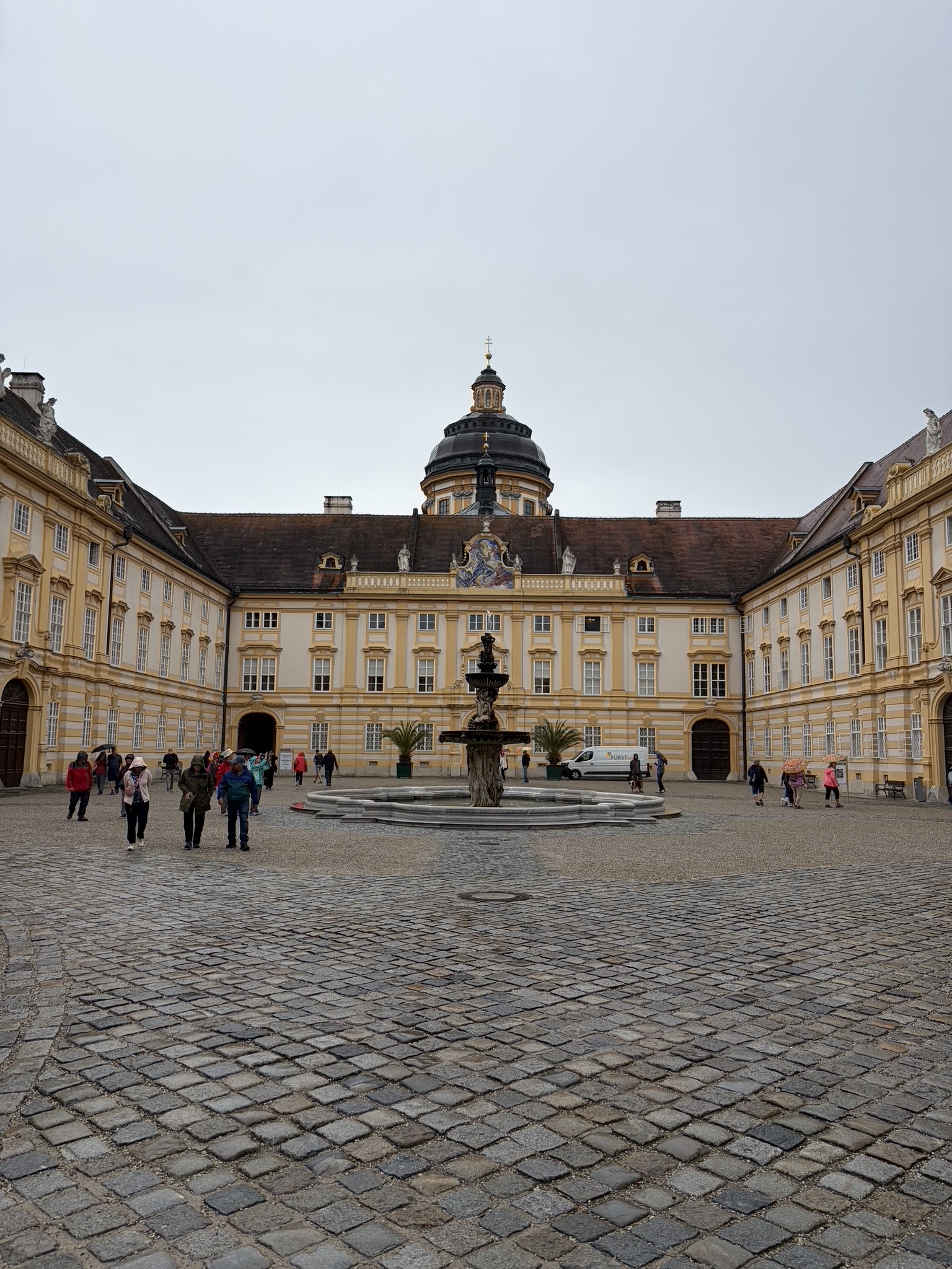 Melk Abbey perched above the Danube River in the Wachau Valley, Austria, during a day trip from Vienna