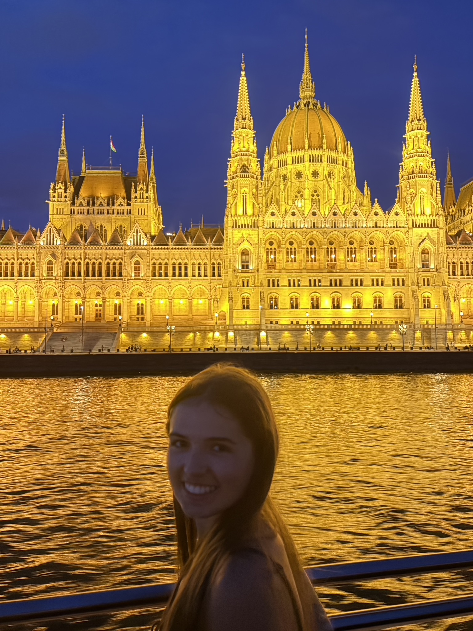 Budapest with Teens - the Parliament building at night and the Danube provides a great background for Instagram posts.